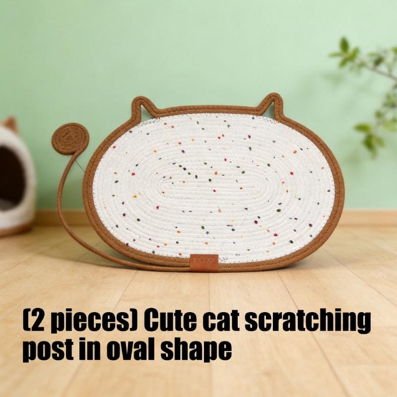 Rounded Pet Scratch Pad for Home Use, Cotton Rope Resting Area with Tail Detail, 2 Piece Set for Floor Use Value
