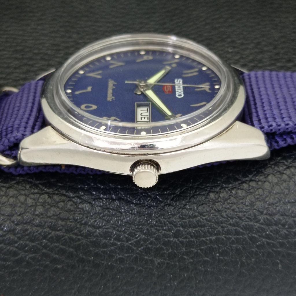 VINTAGE SEIKO 5 AUTOMATIC JAPAN 6309A MENS ARABIC BLUE DIAL WATCH a701345-5