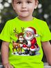 Weihnachts-Sommer-Kinder-T-Shirt mit Cartoon-Druck von Weihnachtsmann und Rentieren im Schnee Eltern-Kind-Oberteil