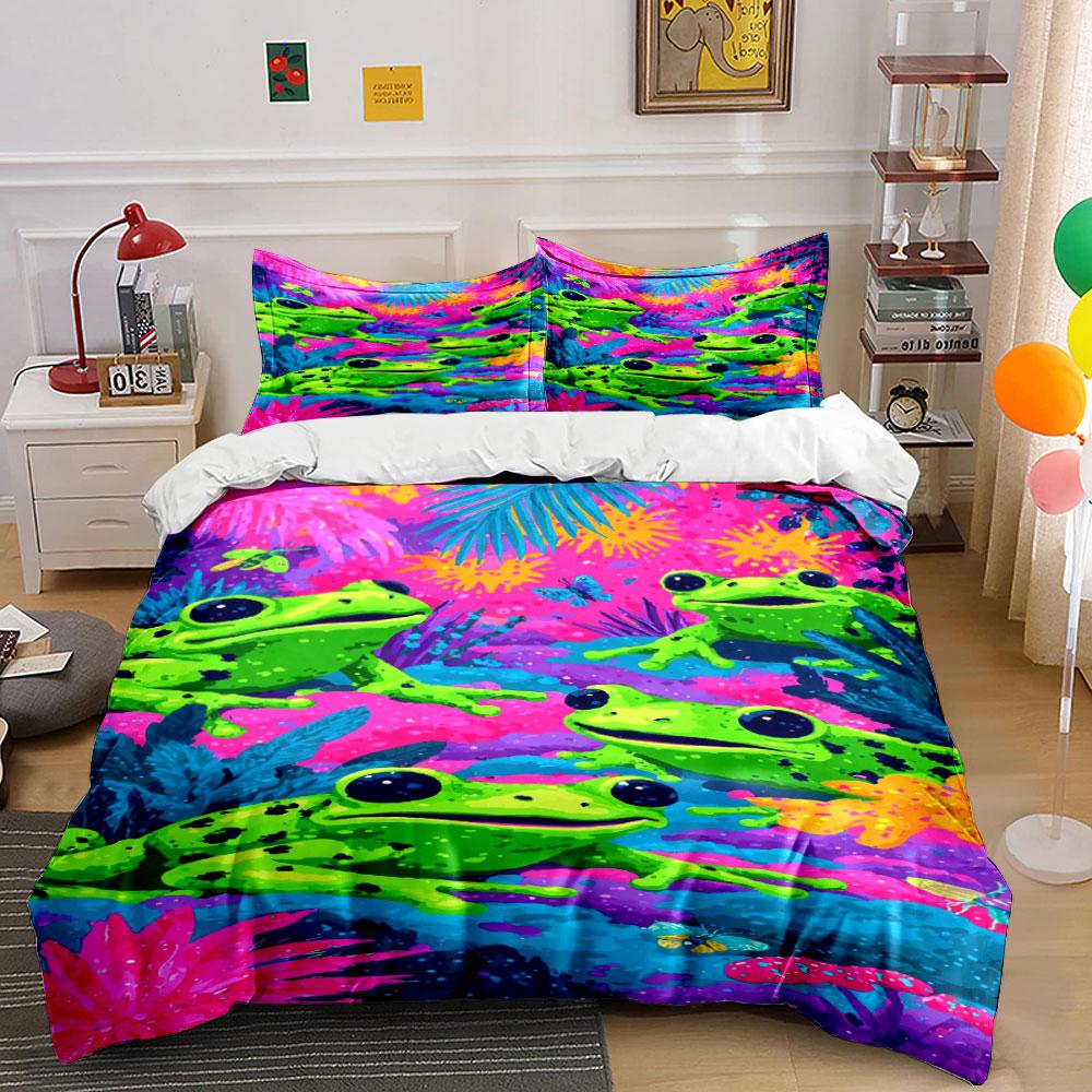 

Bright green frogs, foliage. Bedding sets Duvet cover sets Duvet covers Pillowcases(1 * Duvet Cover 2 * Pillowcases, without duvet insert) 135x200cm