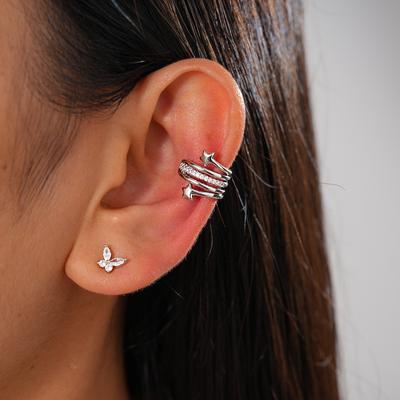 Light Luxury Style Zircon Geometric Round Without Ear Piercings Earbone Clip Cold Wind Fashion Sense Earrings