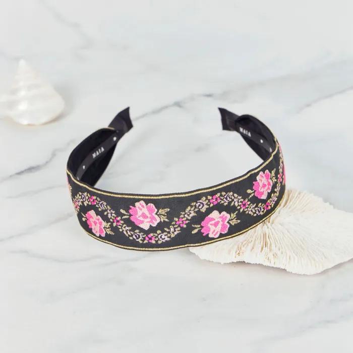 Maia Pearl Flower Jacquard Hairband A - Plain Pink