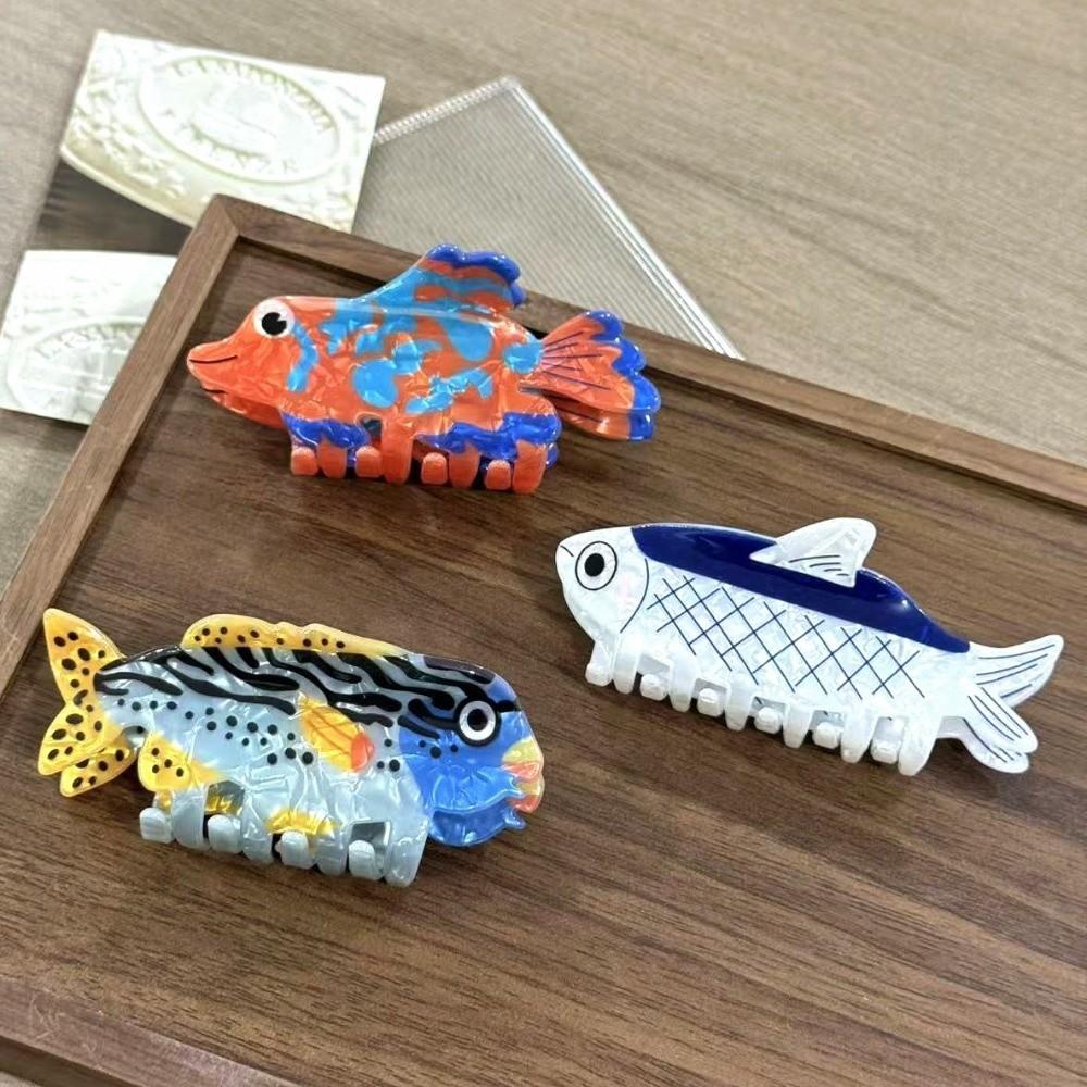 Cartoon Pattern Acrylic Hair Claw Animal Design Sardine Claw Clips Cute Fish Series Claw  Women Use
