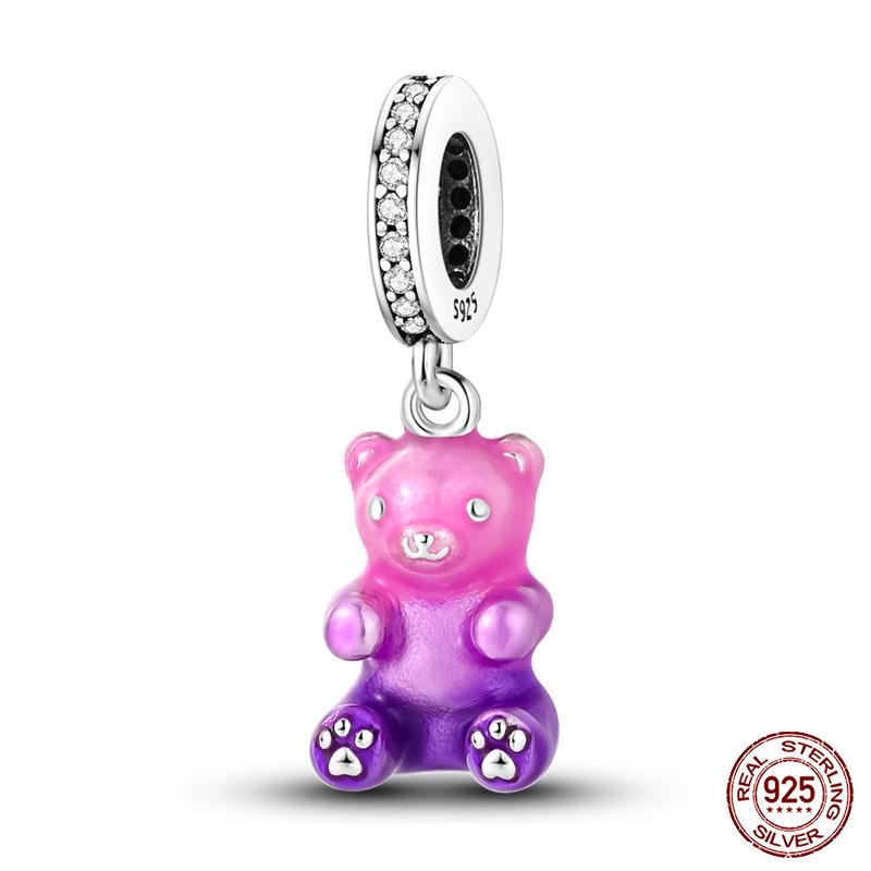 Copper Purple Series Pony Bear Butterfly Shape Charm Beads For 3Mm Original Bracelet Diy Women Jewelry Gift