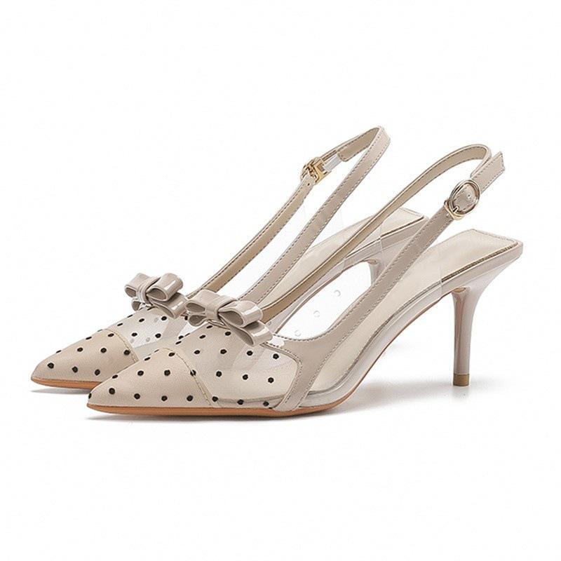 Romantic mesh bow transparent sandals women's spring and summer new pointed high heels