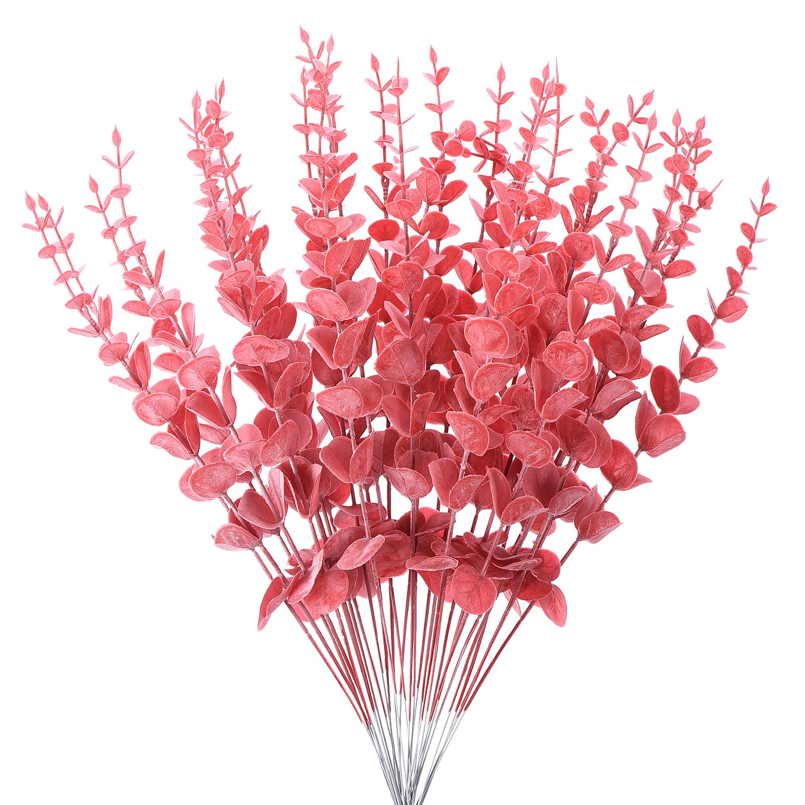 

10Pcs Artificial Eucalyptus Stems Plastic Faux Plant Home Office Wedding Party Decor Red