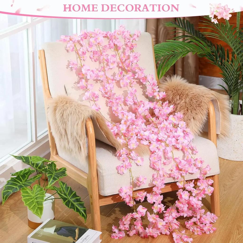 Artificial Pink Sakura Flower Garland Cherry Blossoms Vines Wedding Arch Decor Fake Floral Home Party Backdrop Decoration Gift