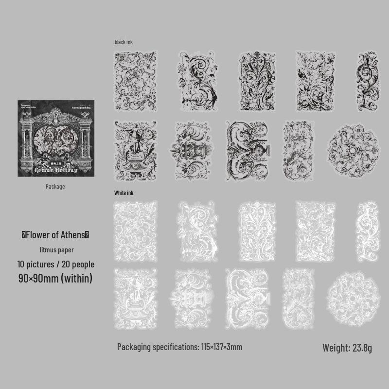 Roman Holiday Series Stickers: European Classical Sulfuric Acid Paper for Journal Collage - 8 Styles Available