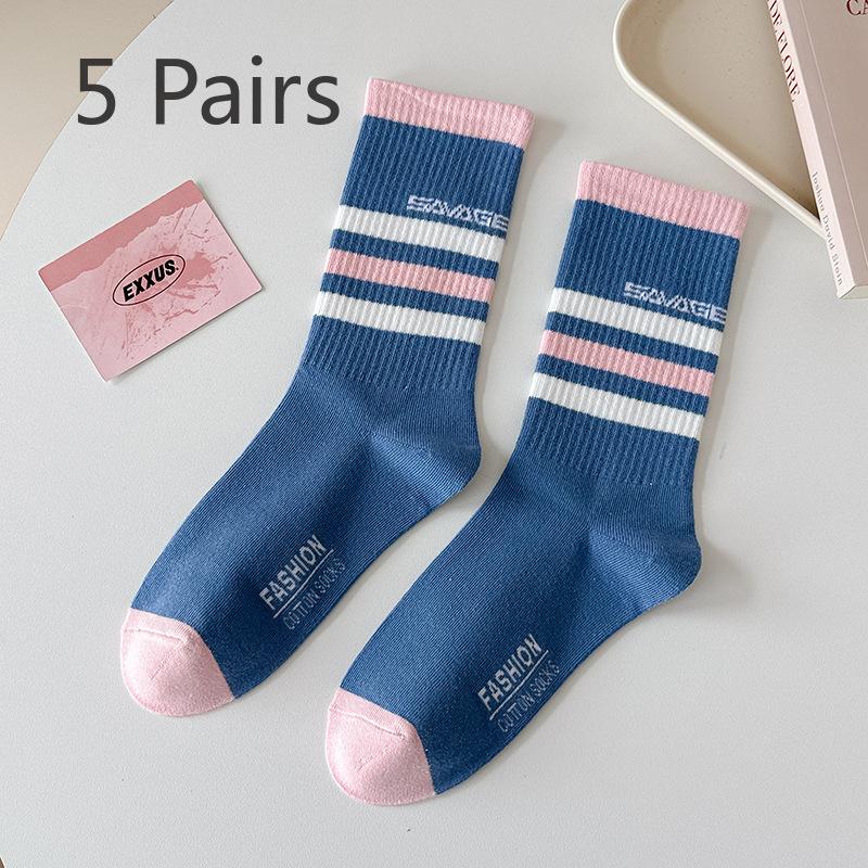 

5 пар носков средней длины с буквенным принтом в полоску для спорта 5 Pairs