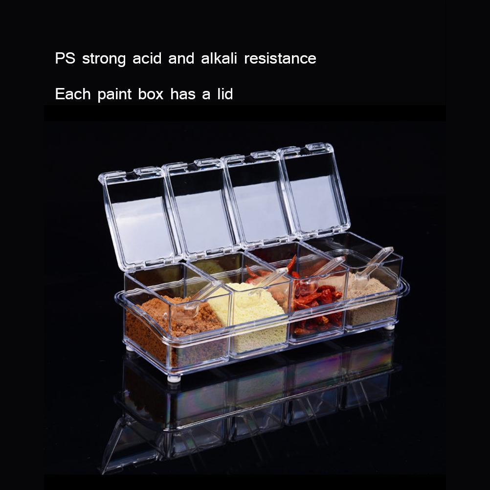 Four In One Waterproof and Moisture Proof Clear Seasoning Storage Container with Spoons