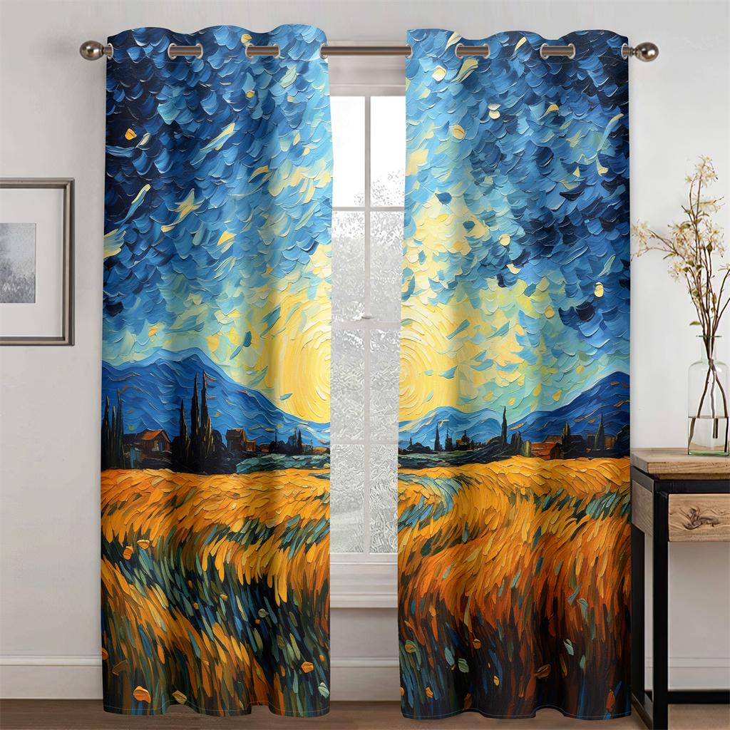Van Gogh's Dreamland Pastoral Oil Painting Curtains New Arrivals 2 Pcs Fit Living Room Bedroom Kitchen Balcony Window Decor