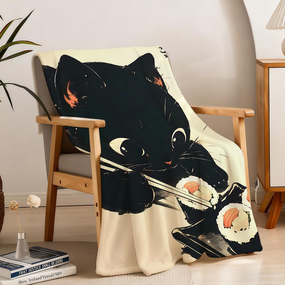 Blanket Throw Black Super Cosy Plush Living Sushi Room Sofa Couch Childish Birthday Cat Gifts