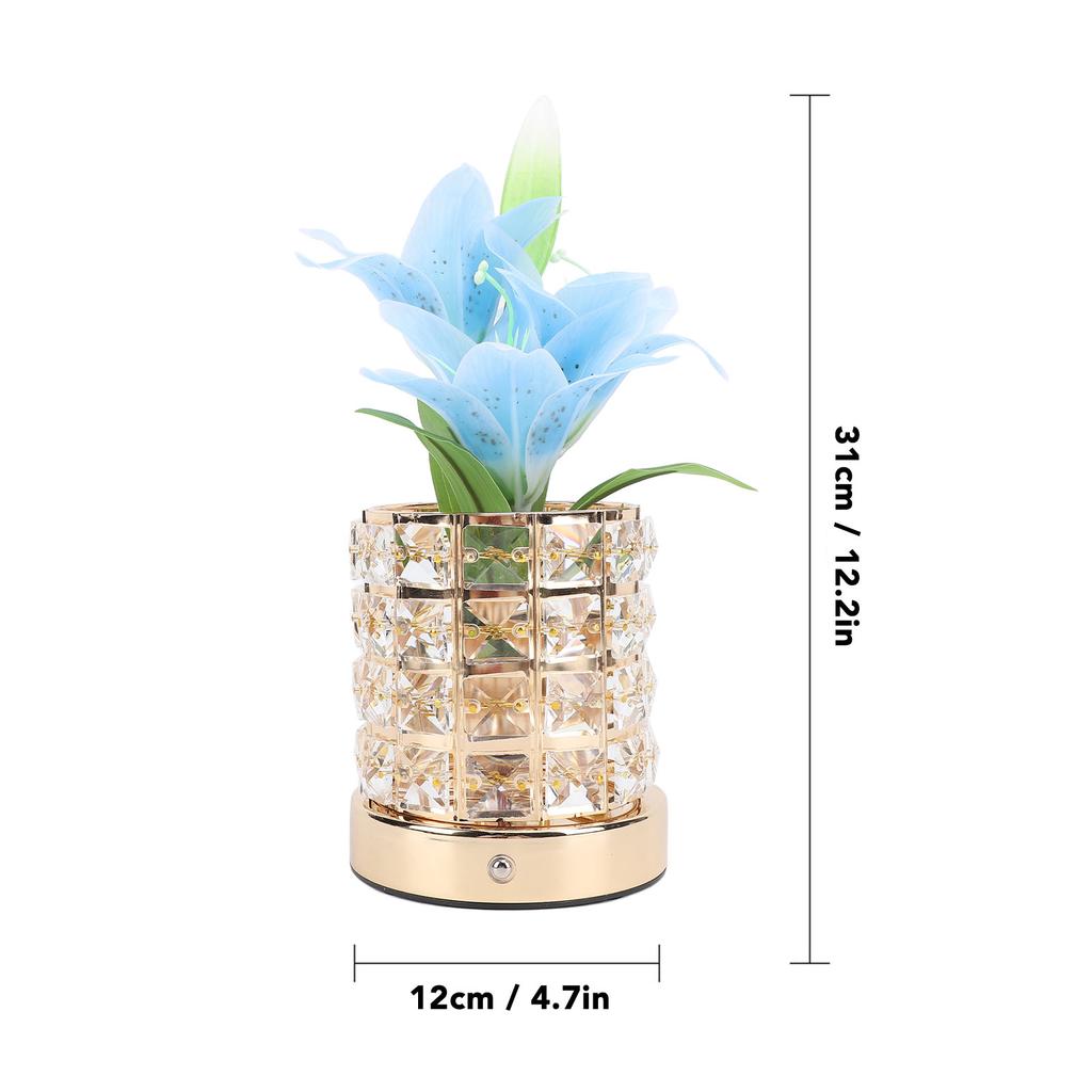 Crystal Flower Lamp Rechargeable 3 Color Modes Artificial Lily Touch Dimmable Bedside Lamp for Night