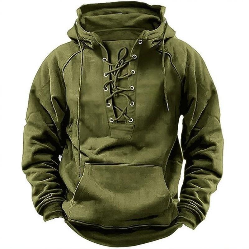 Men’s Plus Size Vintage Pullover Hoodie with Drawstrings