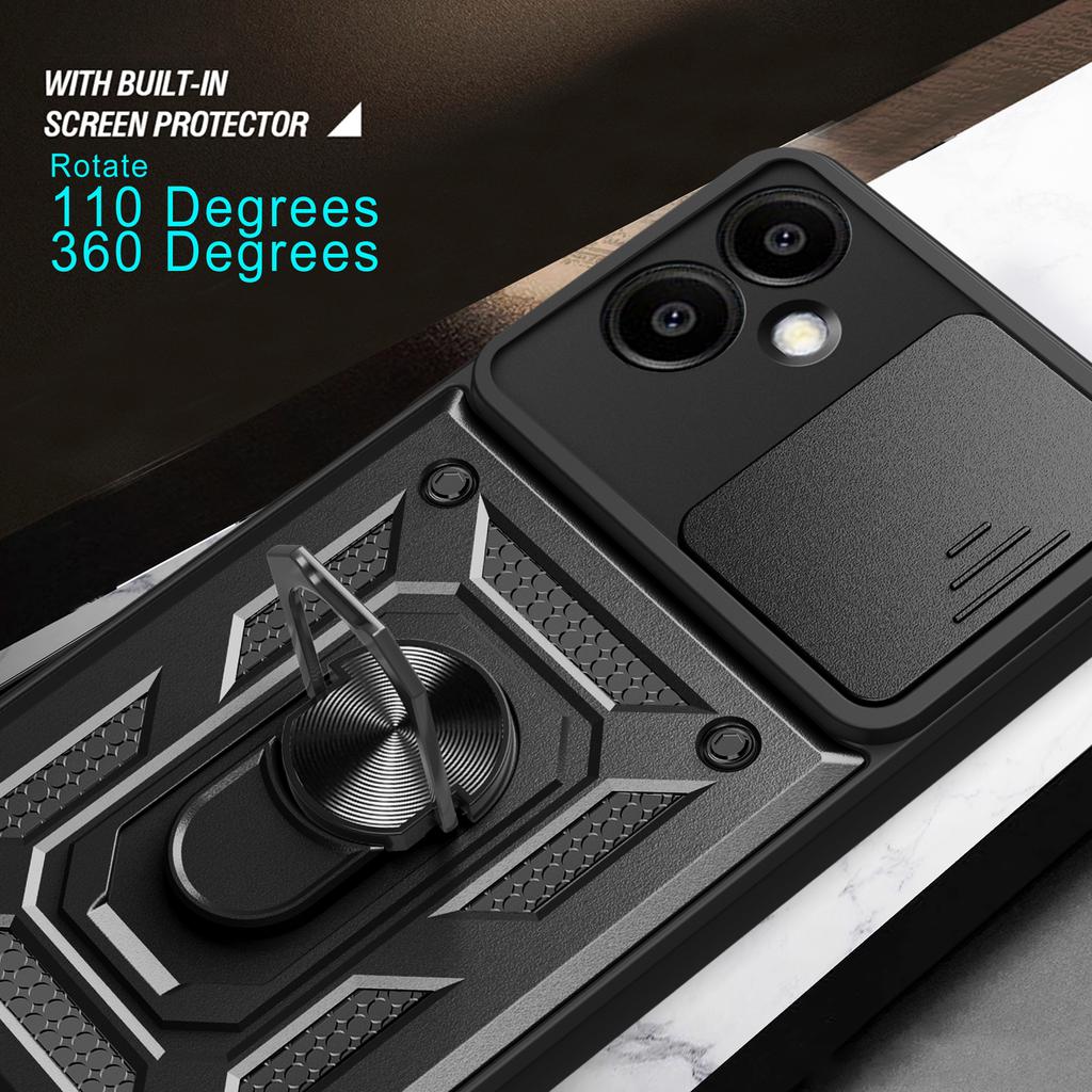 Für Samsung Galaxy A06 4G Hülle mit Schiebekameraabdeckung PC+TPU Ständer Handyhülle