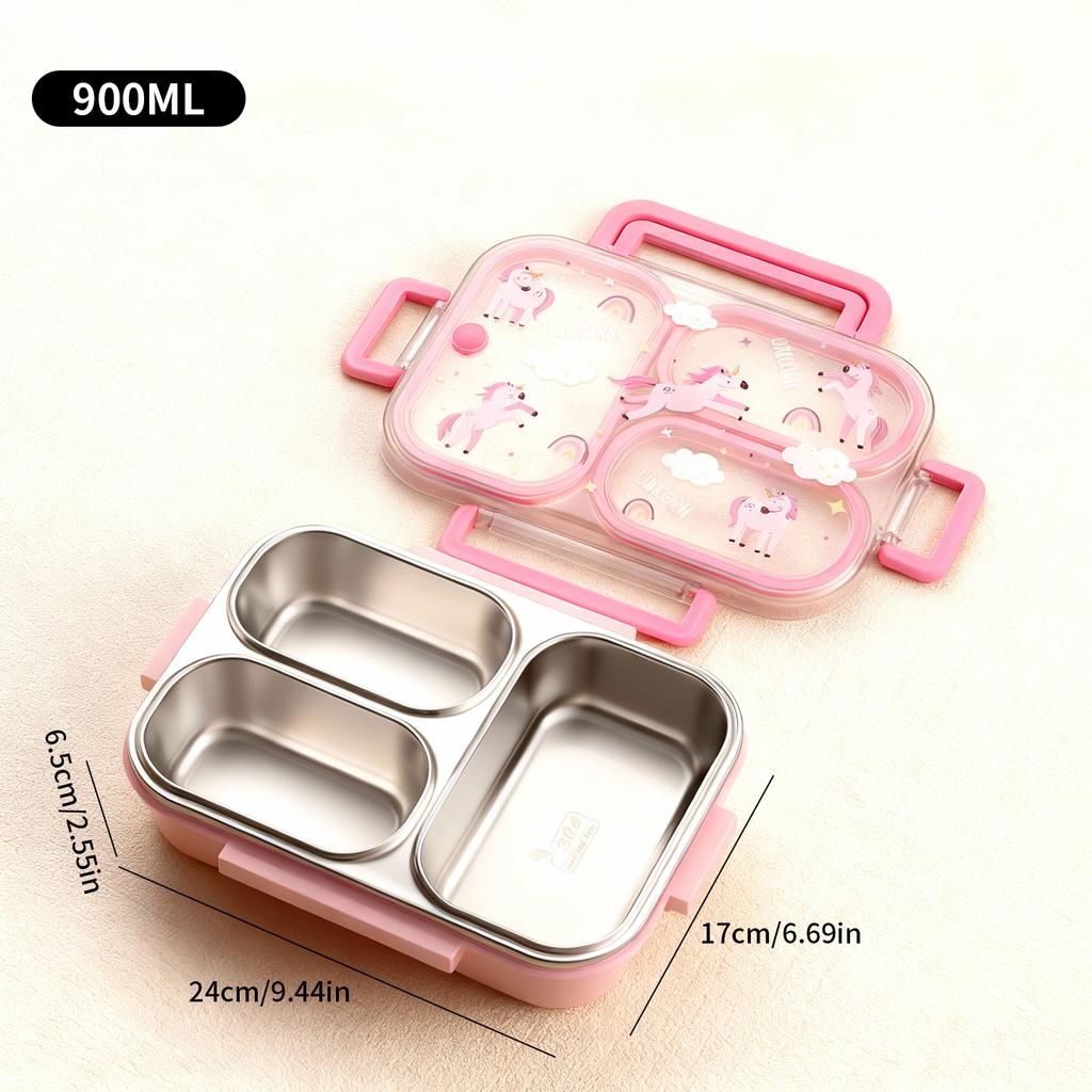 Large Capacity Cartoon Handheld Lunch Box For Kids Students Portable Sealed 304 Stainless Steel Divided Food Container Heatable