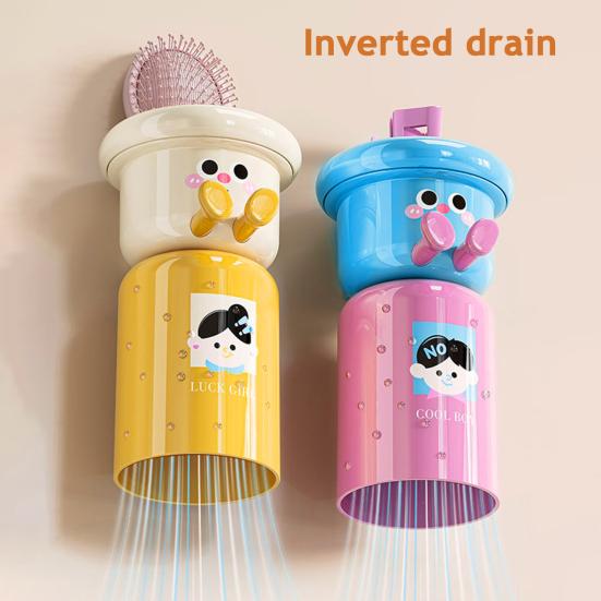 Cartoon Toothbrush Cup Holder Wall Mounted Storage Rack Space Saving Magnetic Upside Down Mouthwash Cups No-Drill Bathroom Organizer