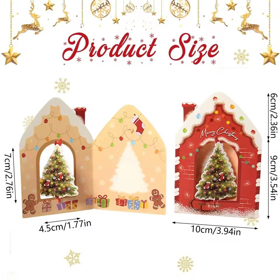 10/20Pcs Merry Christmas Greeting Cards House Design 3D Rotating Blessing Card for New Year Party Gift Decoration Supplies