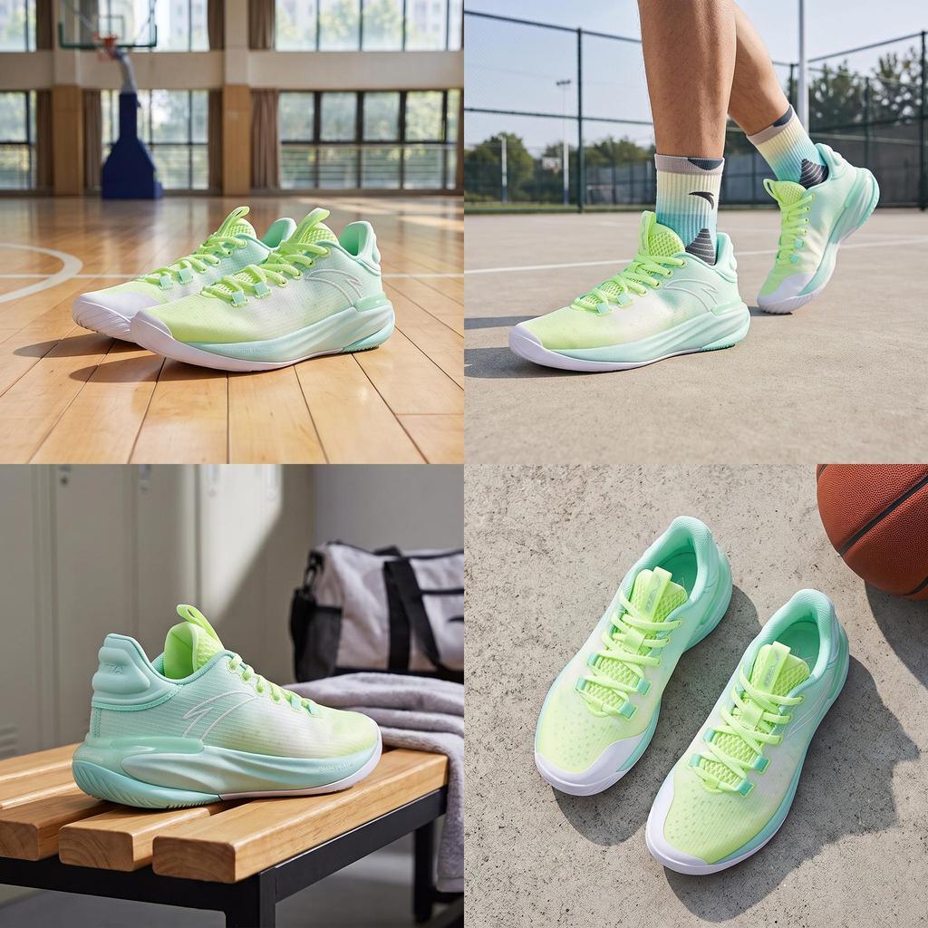ANTA Basketball Shoes Men's Low Top Fluorescent Night Glow Green/Shallow Beach Green 112221616-4