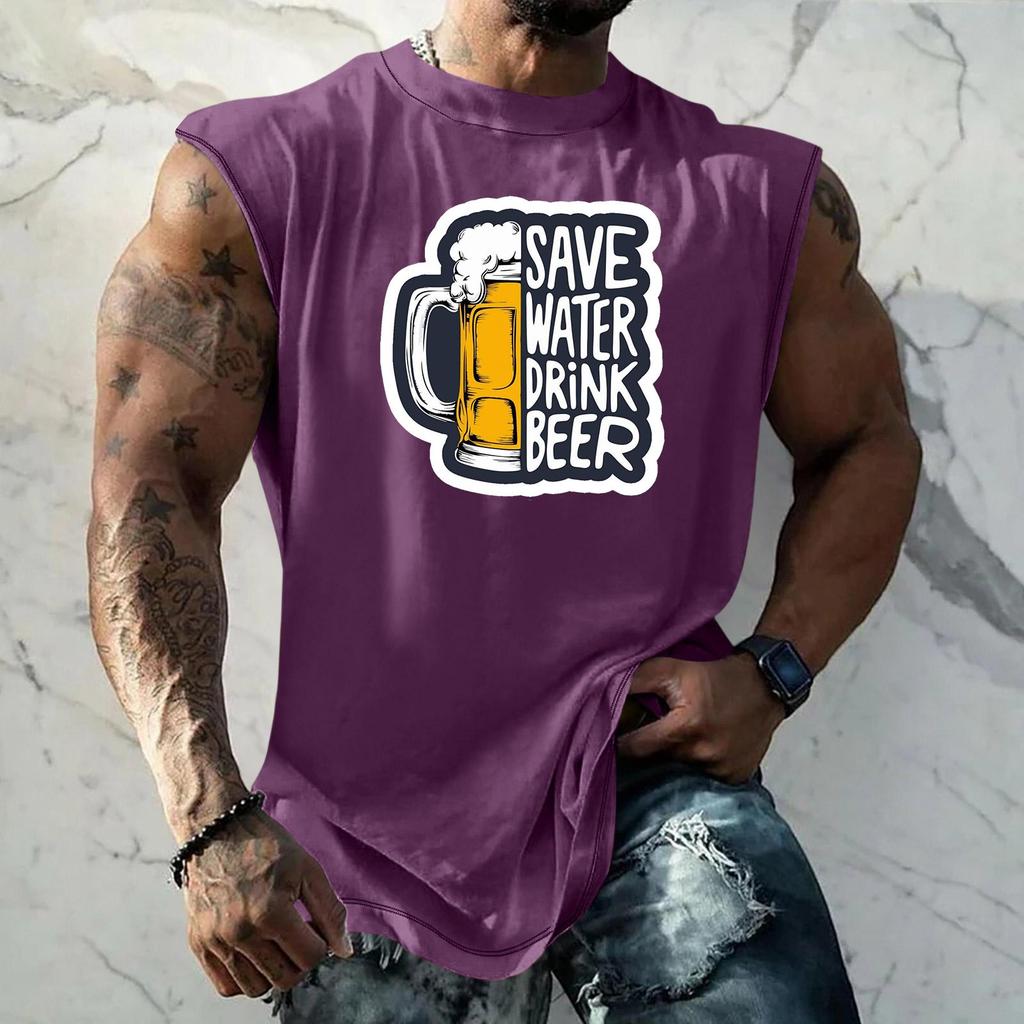 Men Sleeveless Tank Top Loose Fit Casual Streetwear Graphic Print Muscle Shirt Summer Beach Holiday Workout Gym Vest
