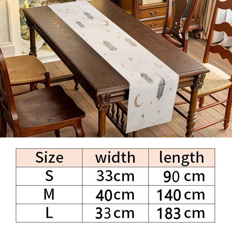 Ramadan Eid Mubarak Linen Table Runner Party Decor Washable Golden Lantern Eid Al Fitr Dining Table Runners Ramadan Decorations