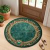 Vintage Emerald Green Gold Ornate Round Area Rug, Luxury Marble Pattern Floor Mat for Entryway or Living Room Decor