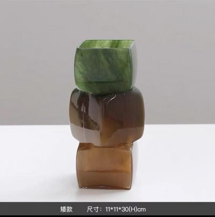 Стеклянная ваза Геометрическая Квадратная Штабелируемая Мраморная Градиентная Ваза для цветов Аксессуары для цветочных композиций Террариум Горшок для цветов