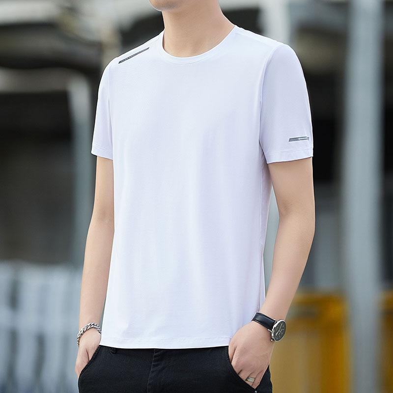 Schnelltrocknendes Herren-T-Shirt mit Rundhalsausschnitt, Herren-Sport-Lauf- und Fitnessanzug, Oberteil aus Eisseide, kurze Ärmel