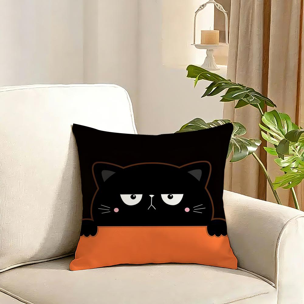 New Little Black Cat Cute Couple Cushion Cover Reversible Plush Pillow Cover Soft Fluffy Home Decor for Sofa Bedroom