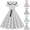 Women's Fashion Lapel Vintage Polka Dot Print Maxi Dress with Belt