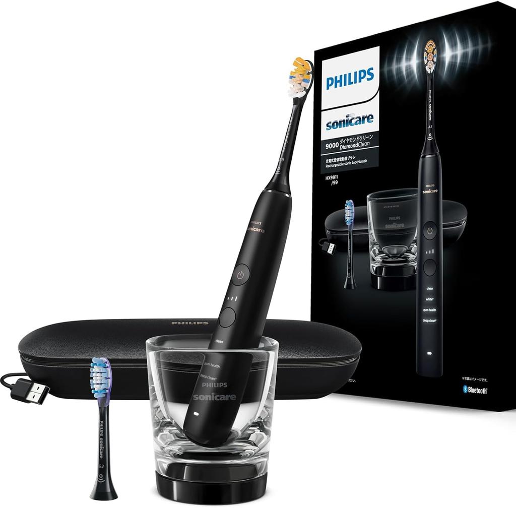 Philips Electric Toothbrush Sonicare Diamond Clean 9000 Travel Glass Black (Portable Case/Charger Included) HX9911/99