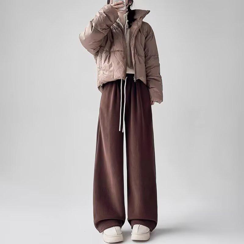 

2024 Women s American Casual Fleece Wide-Leg Straight Pants 2XL коричневый