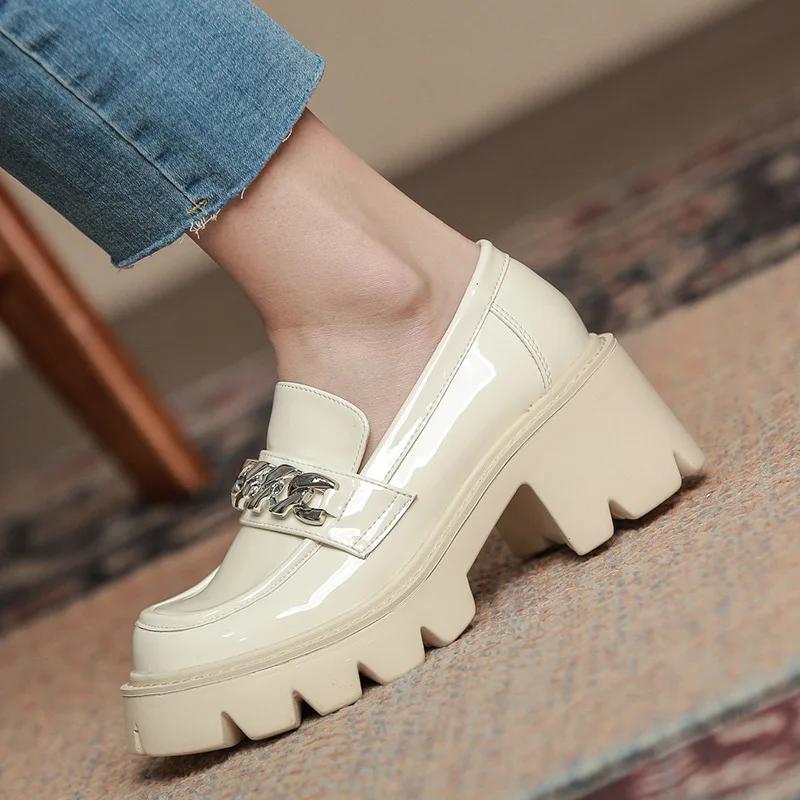 Fashion Luxury Shoes Women Heels Platform Heels Chain Designer Shoes Woman Pumps Black Sneakers Patent Leather Women's Loafers Heel Shoe