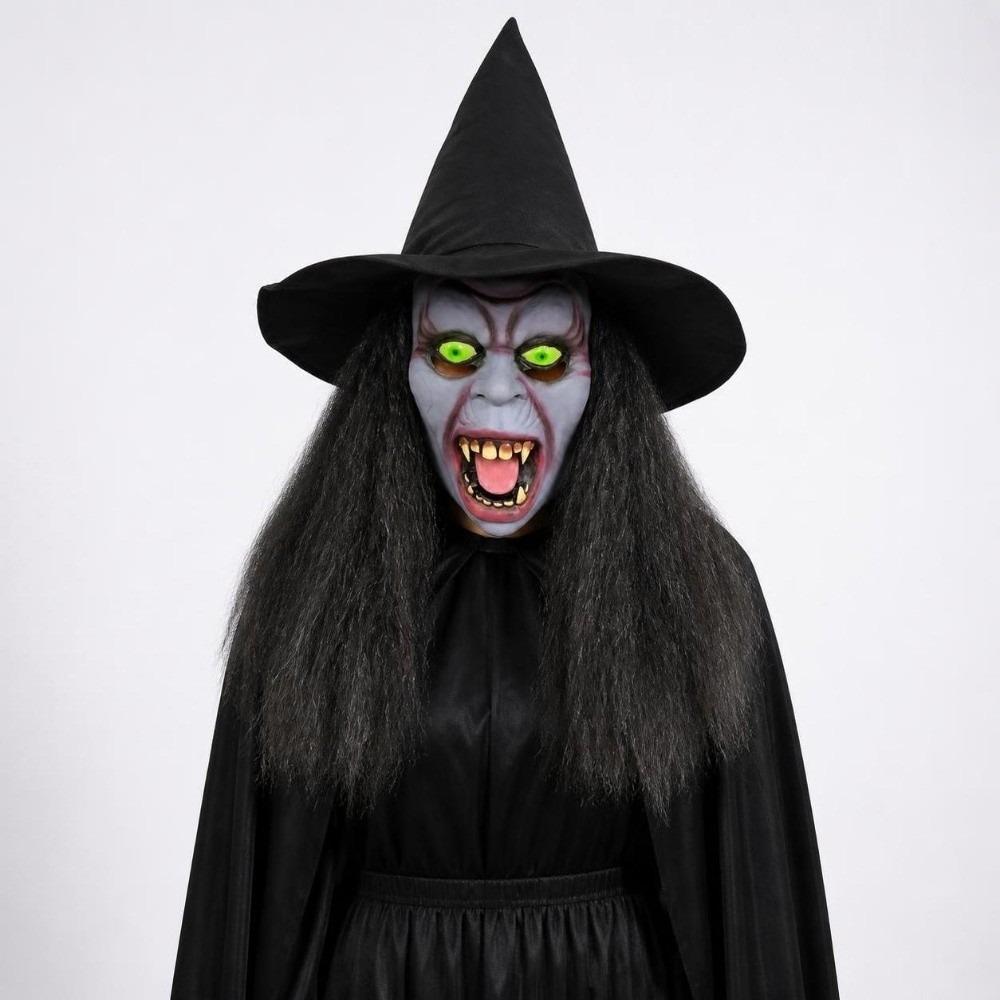 Kreativní Halloweenská čarodějnická maska Prodyšná maska na celou hlavu Halloweenská cosplay maska Strašidelný design Oblečte si čarodějnickou masku s kloboukem