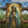 2D Flat Our Lady of Guadalupe Golden Glitter Aluminum Metal Sign‑8.0x12.0inch Religious Wall Art, Virgin Mary Catholic Home Chapel Decor, Pre‑Drilled
