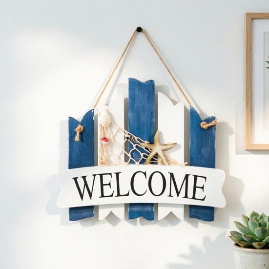 Coastal Welcome Door Sign Nautical Beach Theme Wooden Hanging Plaque with Rope Rustic Door Hanger for Front Door Patio Wall Decor
