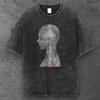 Mens Surrealist Figure Oversized T Shirt Acid Washed Black Alt Fashion S-4XL