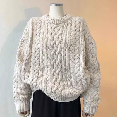 Blauer gedrehter Pullover Strickpullover Damen Frühher Herbst Vielseitiges Design Nische Dicke Stricknadel Locker Lässiger Wind Oberteile Bequem und Vielseitig