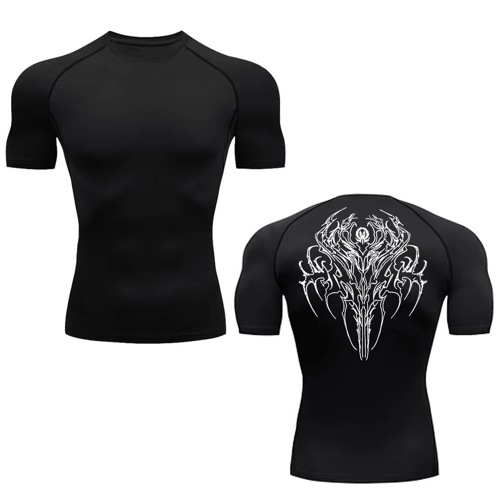 Trendy Y2K Print Compression Shirt Men's Running T-Shirt Gym Sports Quick-Drying Shirt Outdoor Cycling Jogging Training Top 848