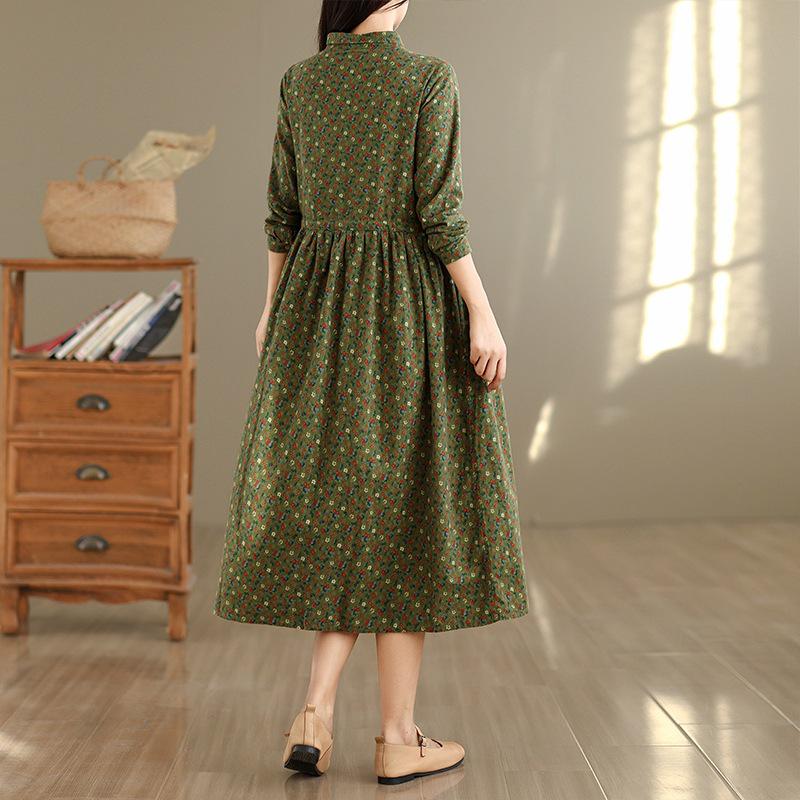 Mori Style Floral Cotton Turn-Down Collar Long-Sleeve Shirt Dress, 2025 Autumn Collection