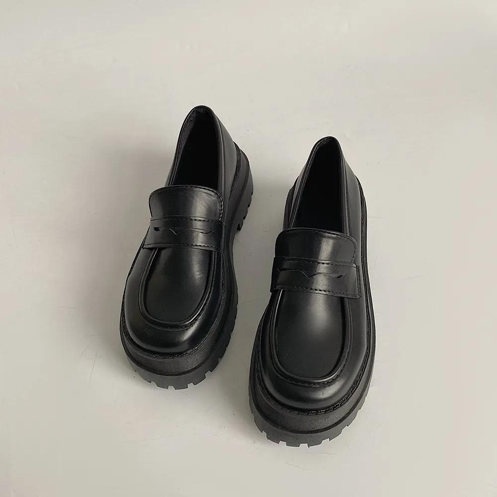 

Мода 2024 года, женские кожаные туфли в британском стиле, новые черные студенческие туфли-монетки Muffin, ретро-обувь All-match One Pedal Loafer, женская обувь 35