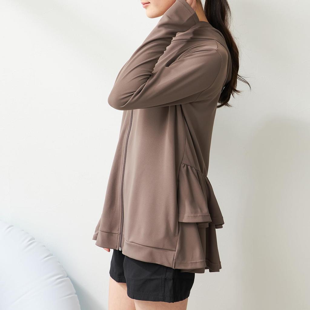 Rash Back Frill Over UV Brown Size Size L Spo-Pan Women's Guard, Hoodie, Amphibious, 95% Protection, Moisture-Wicking, Quick-Drying, Beige, 314061,
