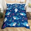 Shark Duvet Cover Queen Marine Life Comforter Cover Blue And White Cartoon Shark Bedding Set Nautical Ocean Theme Quilt Cover