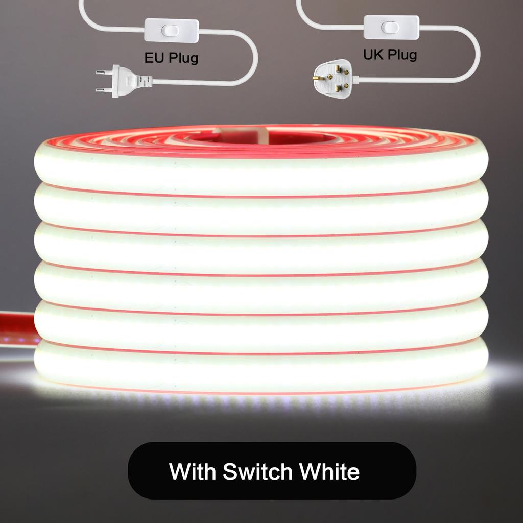 Hohe Helligkeit 220V 230V COB Streifen Wasserdicht Mit/Ohne Schalter Stecker 288 LEDs/M Weiß Natur Warm Flexibles Band LED Licht Heimdekoration