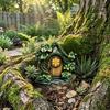 Wooden Fairy Garden Decoration, Tree Hollow Cottage Door with High-Definition UV Printing, Waterproof Acrylic Outdoor Garden Ornament for Plants Pots
