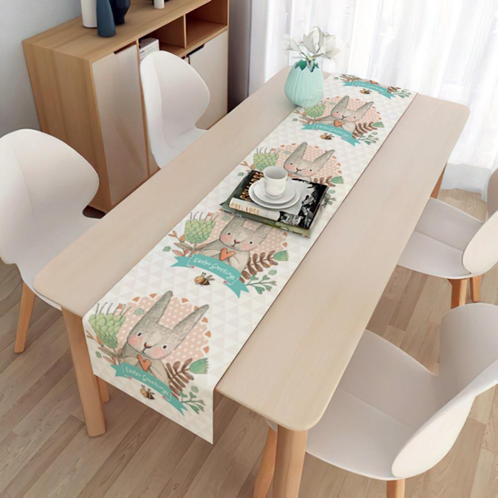 2 pièces Drapeau de table de Pâques Décoration de fête Table Oeuf Lapin Nappe Lin Double Drapeau