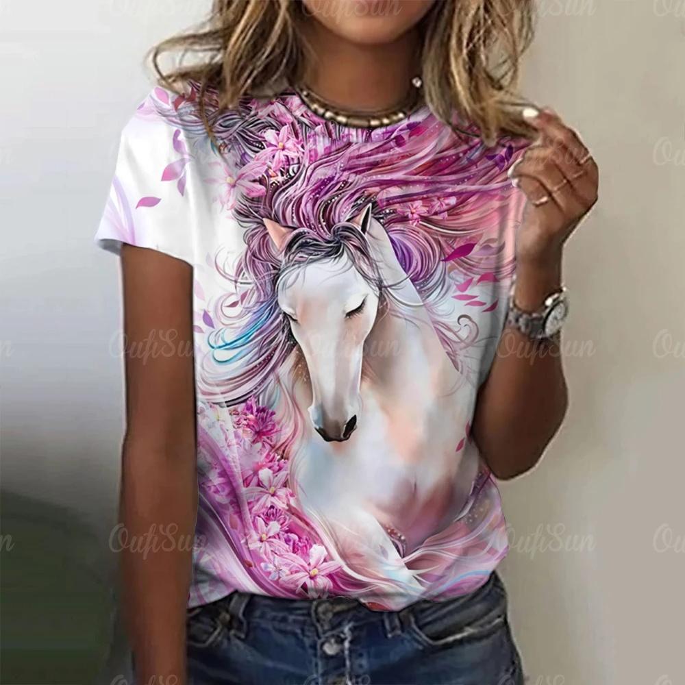 Summer Horse 3D Print T-shirts Women Streetwear Casual Fashion Oversized Short Sleeve T Shirt O-neck Tees Shirt