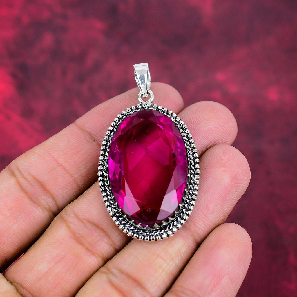 Rosa Amethyst 925 Massiv Sterling Silber Anhänger, Handgefertigter Edelstein Schmuckanhänger, Für den Gedenktag