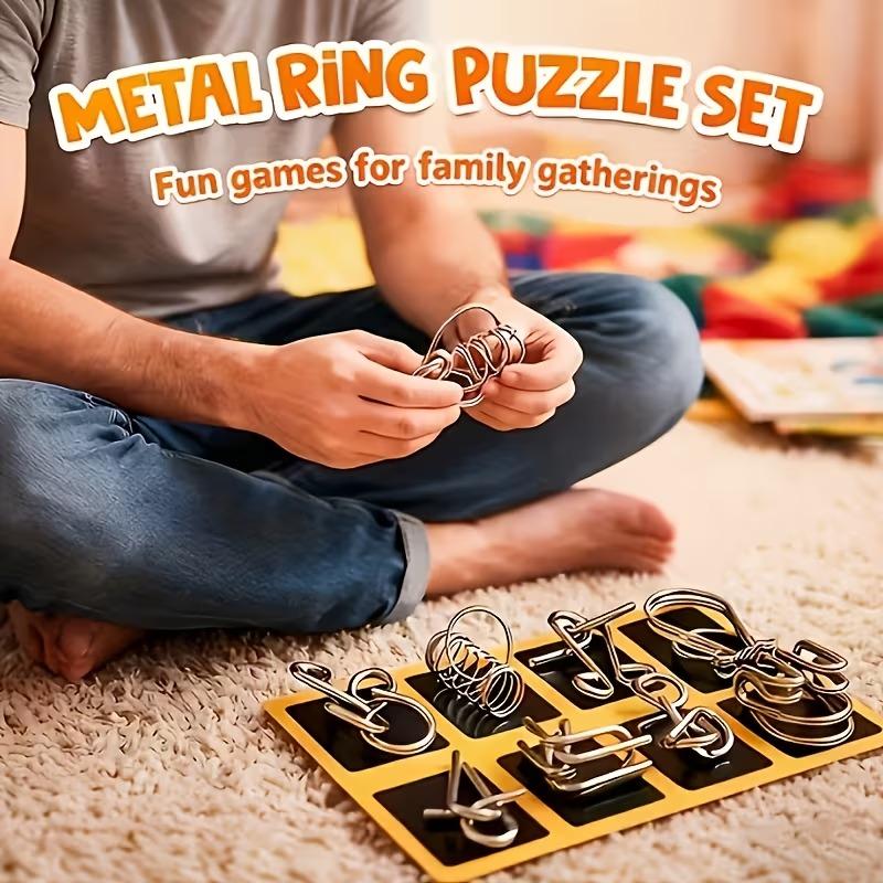 8Pcs/Set Metal Unlock Puzzle Toy Brain Teaser Rings for Adults Office Party IQ Logic Game Stress Relief Gift Box Fidget Tool