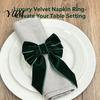 Holiday Home Table Accents 6Pcs Velvet Bow Napkin Rings, Christmas Fabric Holders, Red Festive Dining Accessories Green Rings for Dinner Party